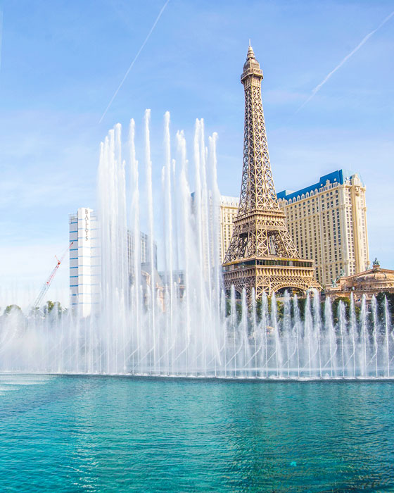 Bellagio fountains and Paris Hotel