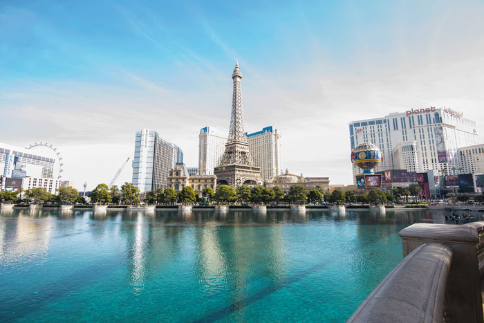 Bellagio fountains and Paris Hotel