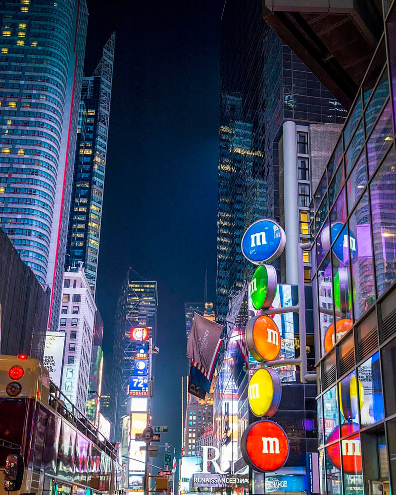 M&M shop Times Square at night