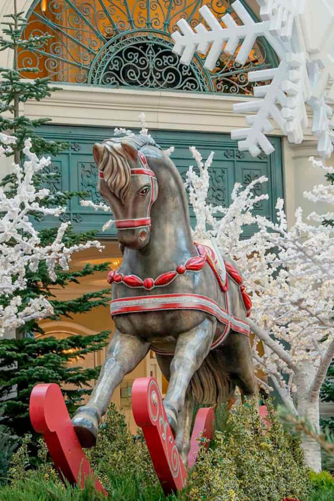 Large rocking horse Christmas display Bellagio Hotel Las Vegas