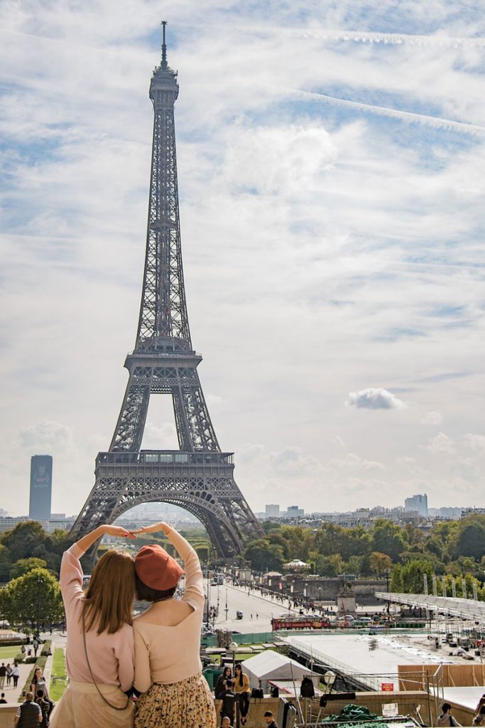 Friends in Paris in front of the Eiffel Tower