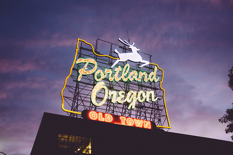 Portland Oregon sign on a night sky