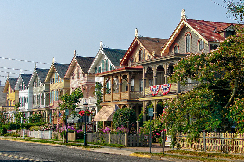 A colorful line of houses in Cape May New Jersey